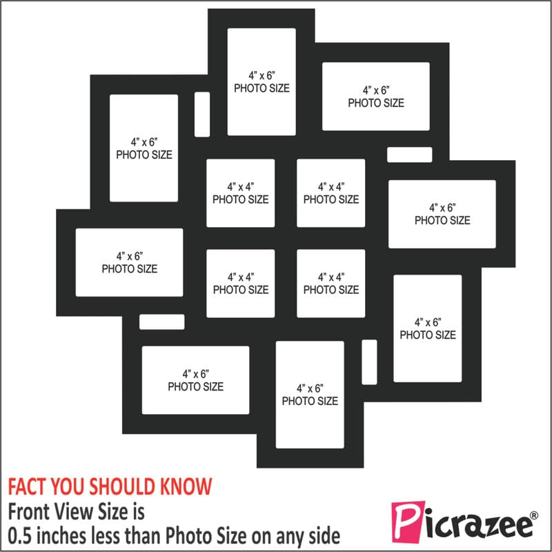 Picrazee Wooden Multiple Images Collage Photo Frame For Wall Decor (12 Photographs, Black Glitter, Size- 23.5* X 23.5* Inch), Re